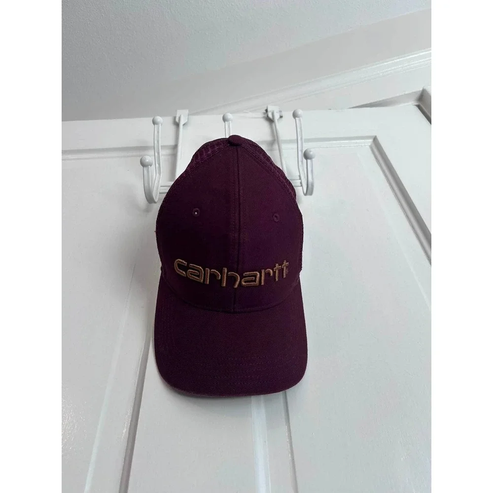 Carhartt Trucker Hat Unisex OS Maroon Mesh Back Snapback Logo Embroidered